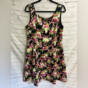 Talbot’s Dress Womens Black Bright Floral Print Sleeveless Pleated Flare Mini 16